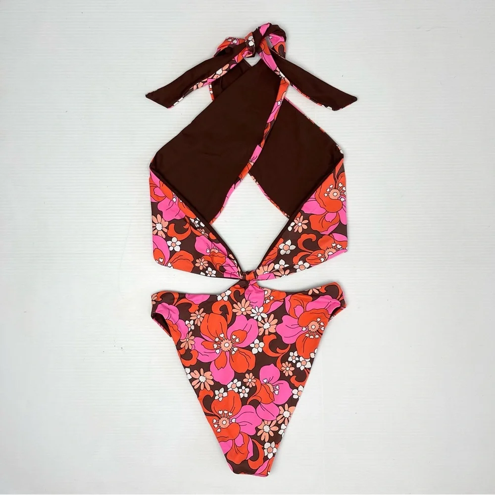 Frankie’s Bikinis Dorothy Floral Halter One Piece Swimsuit